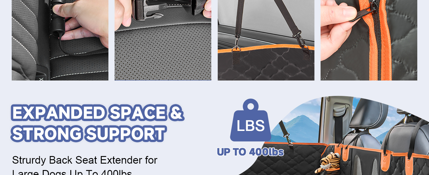 Захист для заднього сидіння автомобіля для собак - килимок для собак з твердим дном, 181 кг, водонепроникний захист сидіння для собак з сіткою, чорна гамак для собак для великих позашляховиків, позашляховиків, чорний з помаранчевим, L (147×75 см)