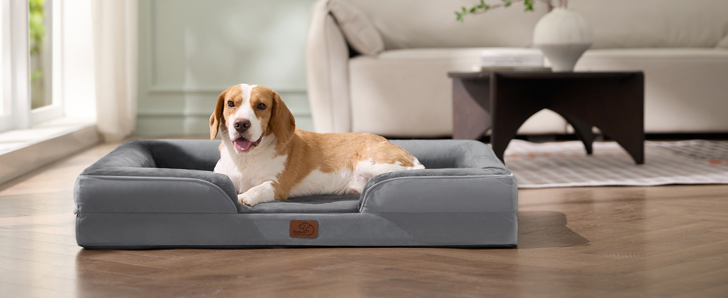 Ортопедичне ліжко для собак BEDSURE - 106x80 см. Зручне ліжко-софа для великих собак з м'яким пінопластом, миється, не слизьке, колір: зелений, розмір: 106 x 80 x 17 см