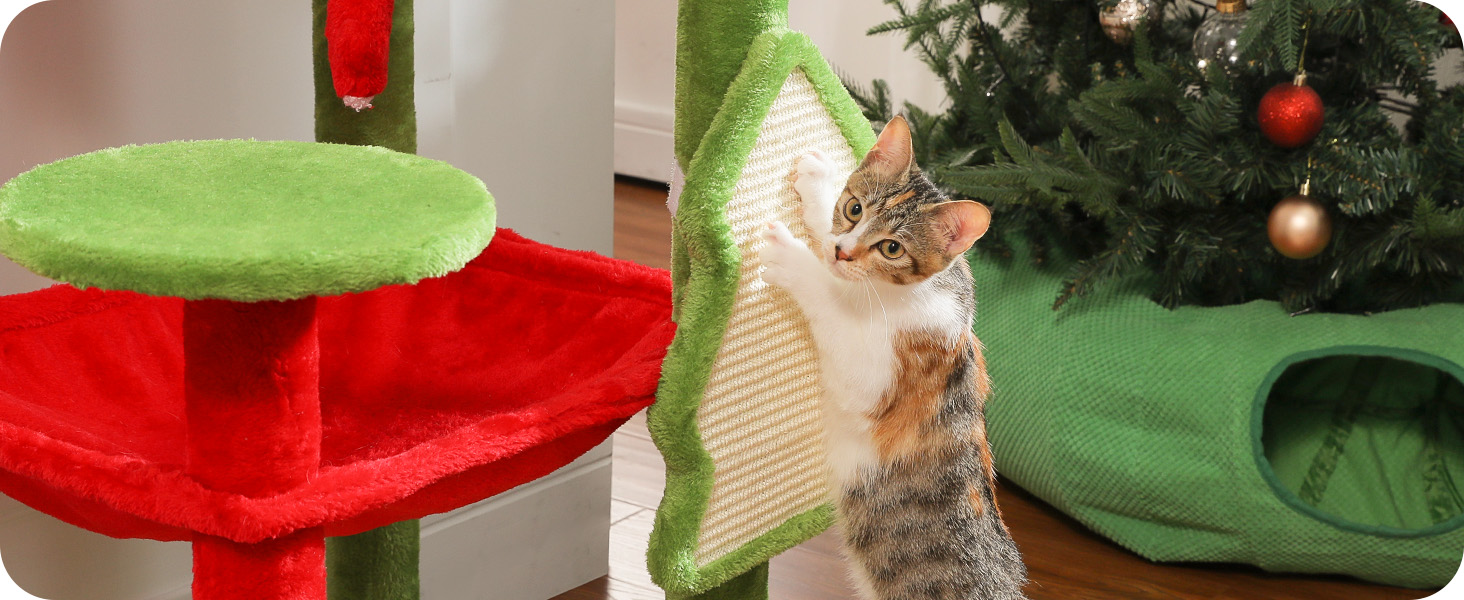 Комплекс для котів PAWZ Road з будиночком, гамаком та когтеточкою, 6-ярусний, 113 см, зелений