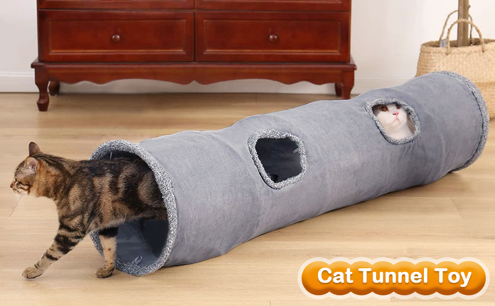 Туннель для котів ALLSOPETS - іграшка-тунель для кошенят, кроликів та інших дрібних тварин. Сірий колір.