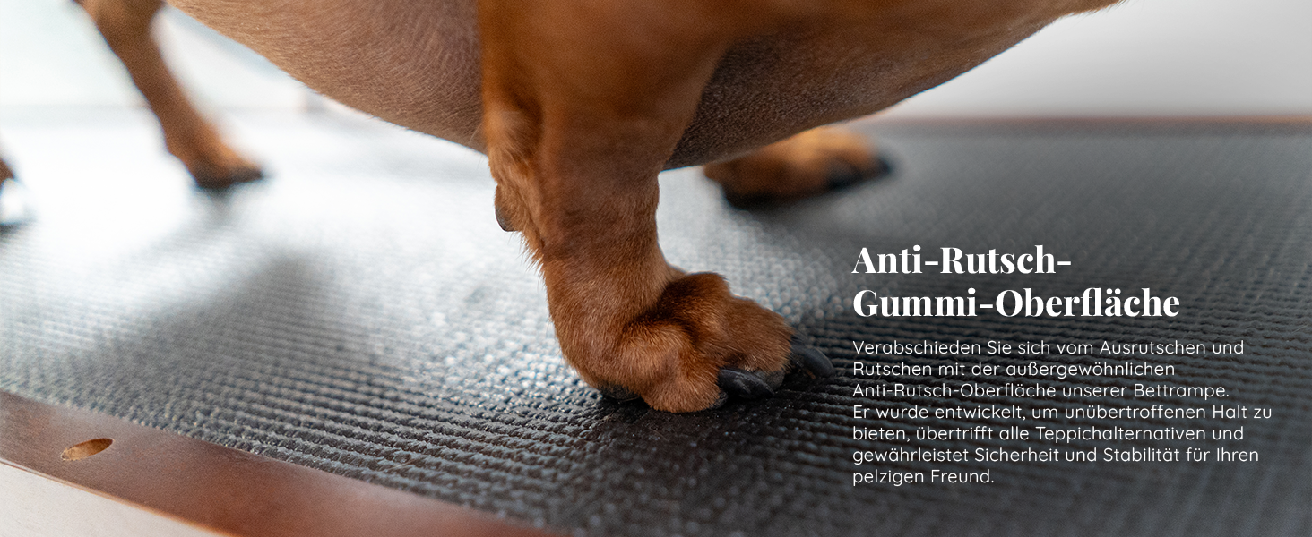 Сходинки для собак PRIORPET з берези з захисним бар'єром - регульована висота до 94.5 см - складаються - антиковзке покриття - для собак до 23 кг - колір: горіх