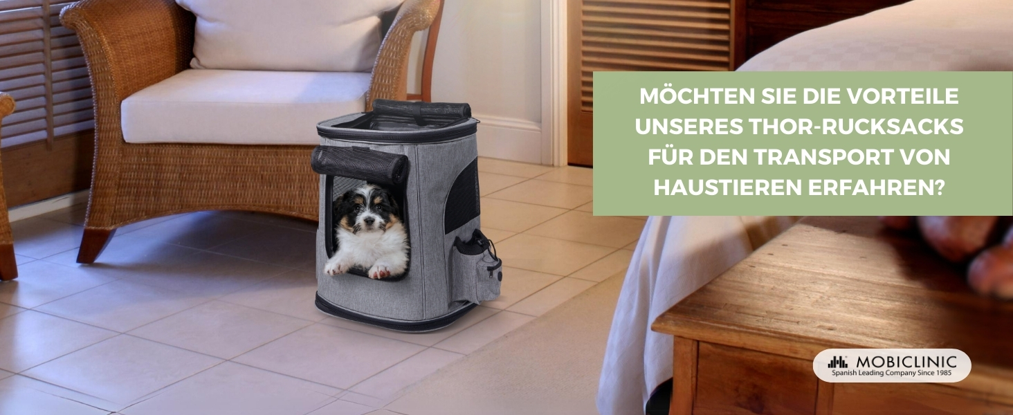 Mobiclinic® Pets: Сучасна переноска-рюкзак для котів та собак, 30x25x40 см, Thor, складна, з сіткою, аксесуари, подвійний хват, регульована