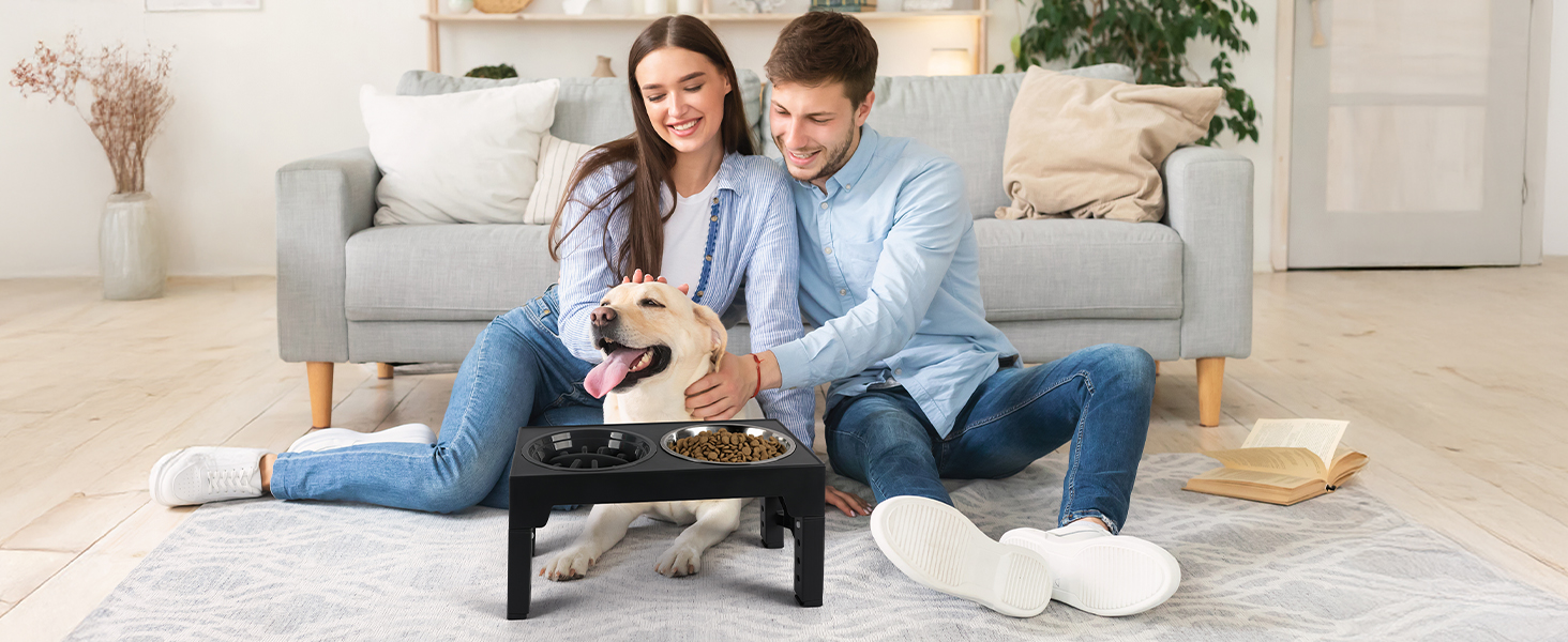 Підвищений годівниця для собак PAWISE, 5 рівнів регулювання, для собак маленьких, середніх та великих порід, з двома великими мисками з нержавіючої сталі, антиковзаюча, BPA free пластик