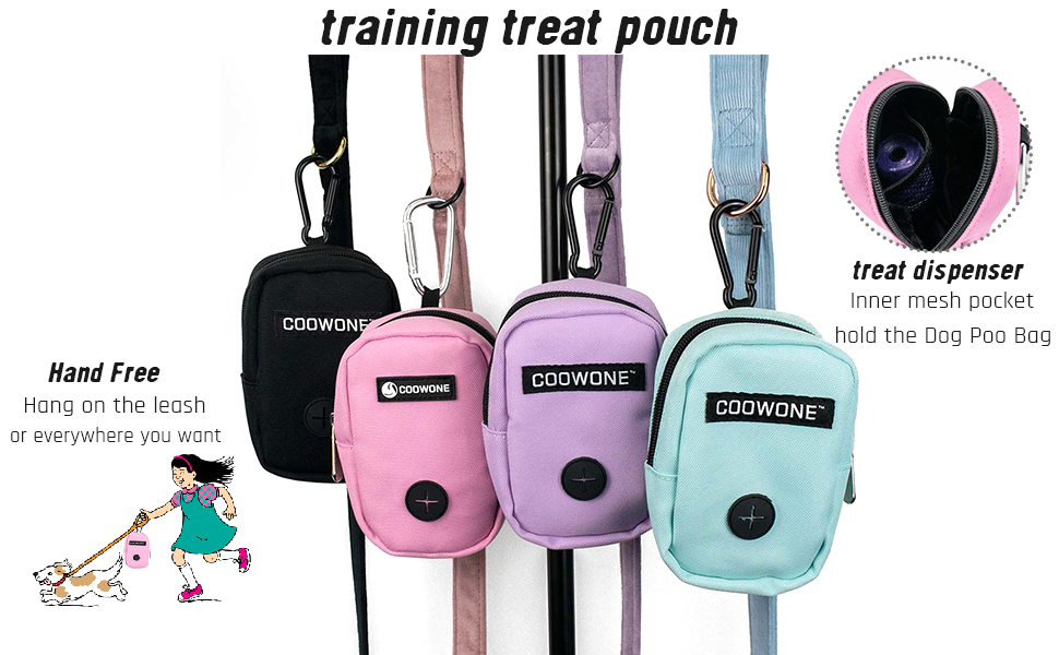 Сумка для ласощів та пакетиків для вигулу собак COOWONE, рожевий колір, з дозатором пакетиків