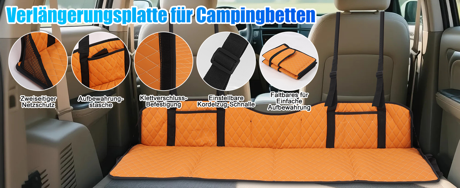 Розширювач для заднього сидіння автомобіля, розкладна платформа для сну, універсальний для SUV, MPV та компактних авто (оранжевий, шкіра)