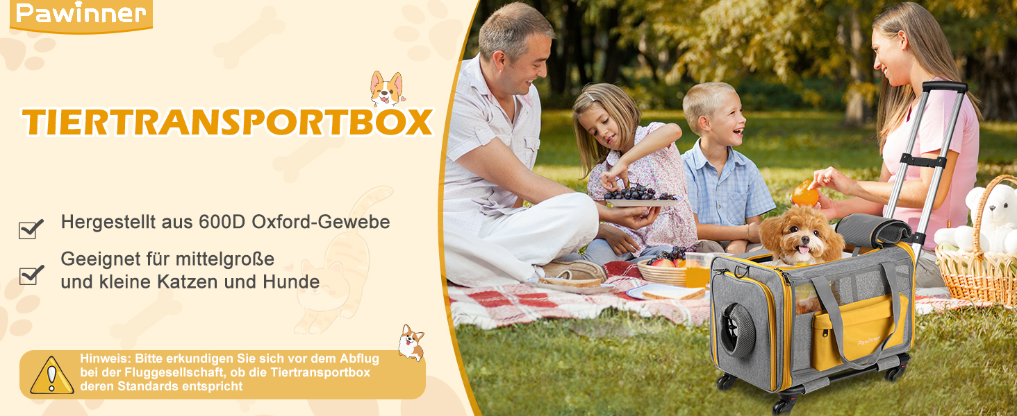Транспортна переноска для котів та собак Pawinner з колесами, 45x33x33 см. Зручна переноска-тролей для авто та літака, складна, дихаюча, для тварин до 9 кг