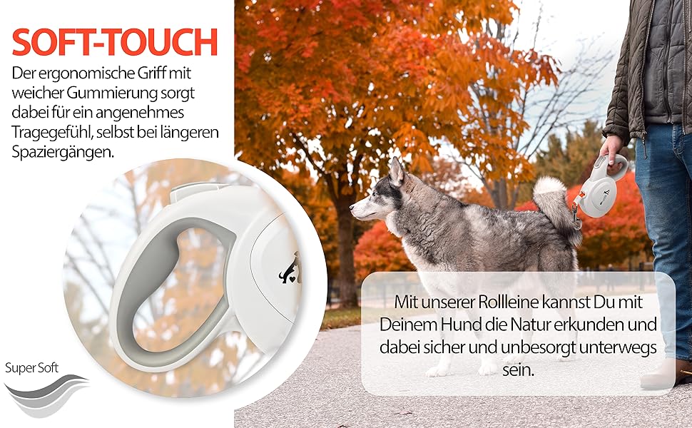 Блузель 8м Рулетка для собак до 50 кг, Неонова жовта рулетка з відбивачем, карабін 360°, ергономічна ручка з гумою та стопором