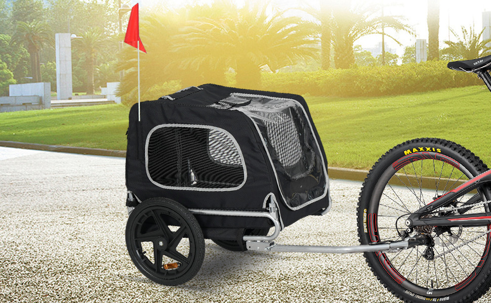 Фаркоп для велосипеда Sogesfurniture для собак, візок для собак на велосипеді, складний, з муфтою, прапорцем, відбивачем, 600D Oxford Canvas, чорний