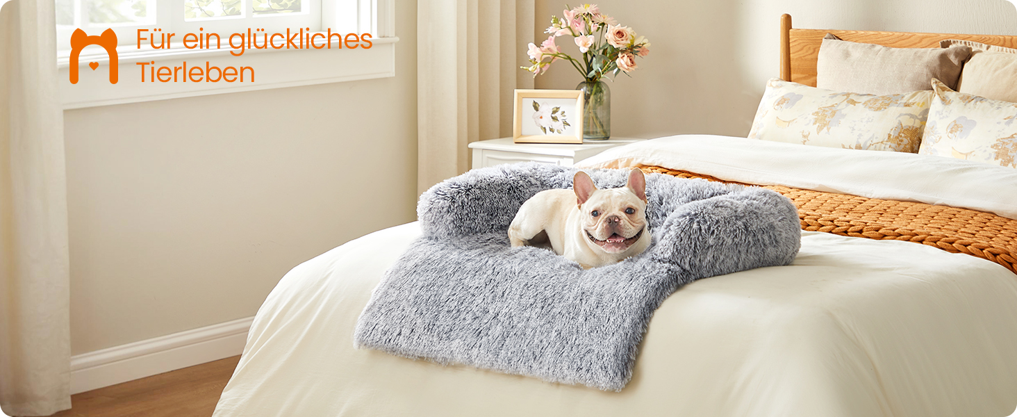 Ліжко для собак Feandrea FluffyHug, плюшеве, м'яке, розмір M, 80 x 75 x 16 см, сірий колір, для маленьких та середніх собак