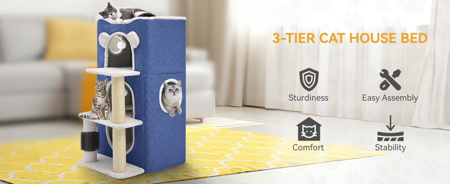 Дім для котів YITAHOME: сучасний комплекс з тунелем, когтеточкою та ігровим майданчиком для кількох кошенят (блакитний)
