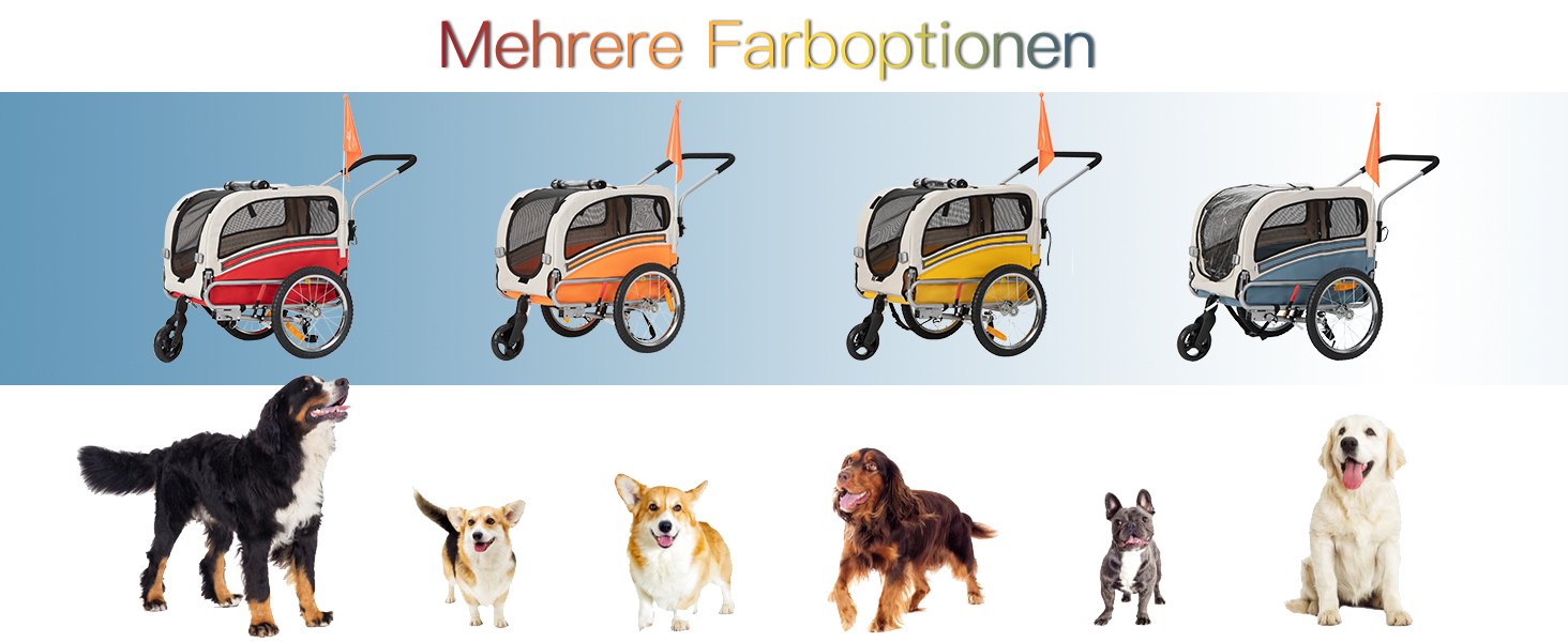 Причеп-біговий візок для собак 2-в-1, до 30 кг, складний, з гальмами, сигнальним прапорцем, для активного відпочинку та дому, червоний