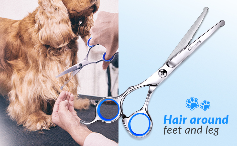 Набір професійних ножиць для грумінгу собак Gimars, 4CR, з безпечними закругленими кінцями, титанове покриття, 6-в-1 (чорний/блакитний)