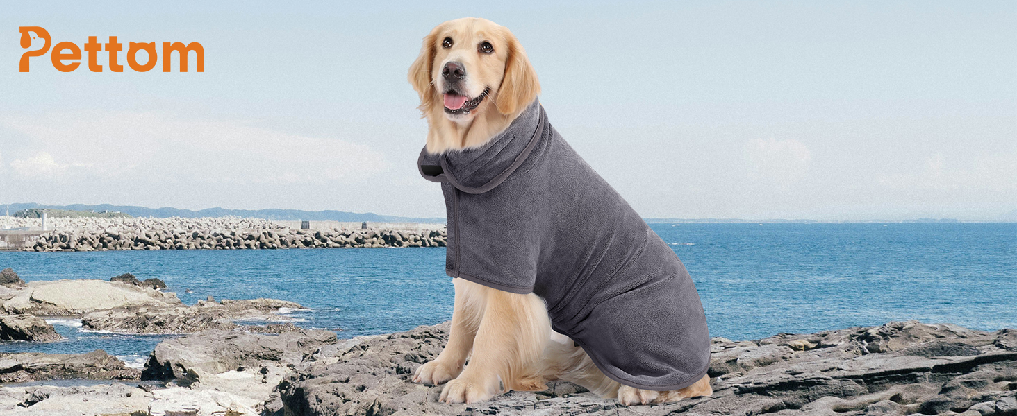 Рушник для собак PETTOM: Швидковисихаючий халат з мікрофібри для великих собак (L, сірий)