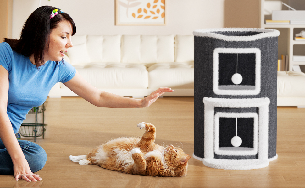 Двоповерхова кімната-будиночок для котів з когтеточкою, платформа та іграшкою, 60x40x40 см / 40x40x60 см