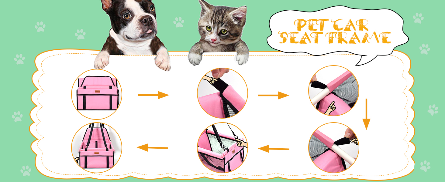 Автокрісло для собак - рожеве, з ременями безпеки, водонепроникне, для маленьких собак, підходить для заднього та переднього сидіння