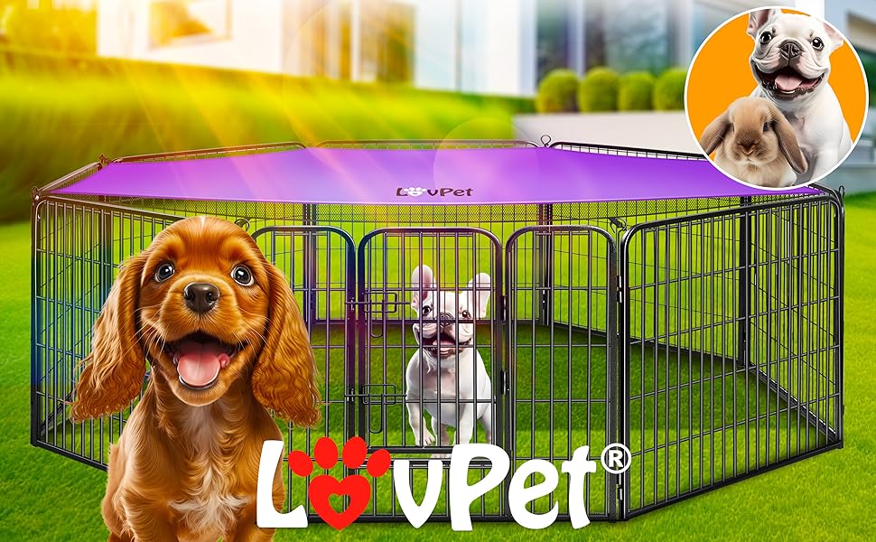 Вольєр для цуценят і дрібних тварин LovPet XXL, з дверима, водонепроникний, для собак, котів, кроликів, морських свинок, із захисним тентом