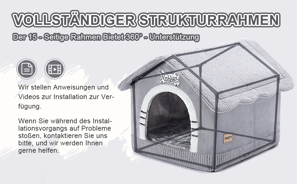 Будинок для собак Jiupety, XL, 51x46x46 см, сірий - затишний лежак для собак вагою 7-14 кг, підходить для дому