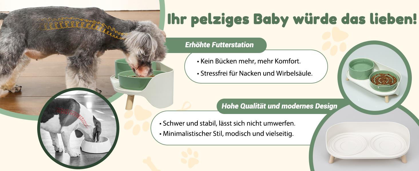 Набір мисок для собак з кераміки, піднятий на платформі - миски для повільного годування, набір з двох мисок для маленьких та середніх собак, годівниця та миска для води з неслизьким підставкою, середньо-зелений колір