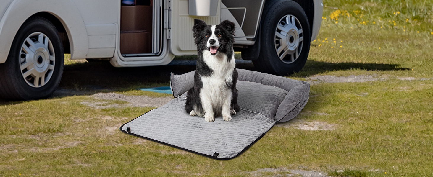 Автокрісло для собак Todeco: великі та середні породи, миється, знімається, з ременями безпеки, кишені, водонепроникне, сіре
