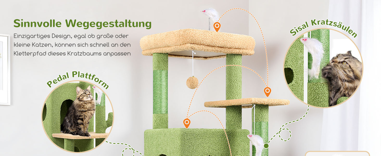 Кігтеточка Globlazer XL для великих котів та літніх тварин з будиночком, платформами та іграшками, 127 см