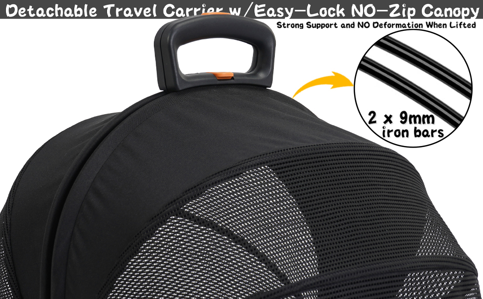 PAWZIDEA Візок для собак 4-в-1, переноска для котів, чорний. Візок для тварин до 33 кг, швидко складається, з капюшоном Easy-Lock