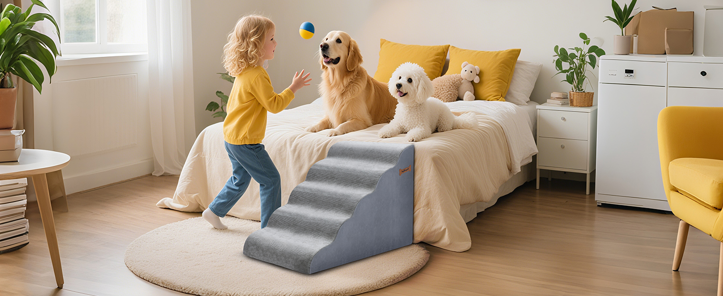 Сходинки для собак 5-ступеневі, 60 см - для дивана та високого ліжка, з антиковзким покриттям, підходять для маленьких тварин та котів з артритом