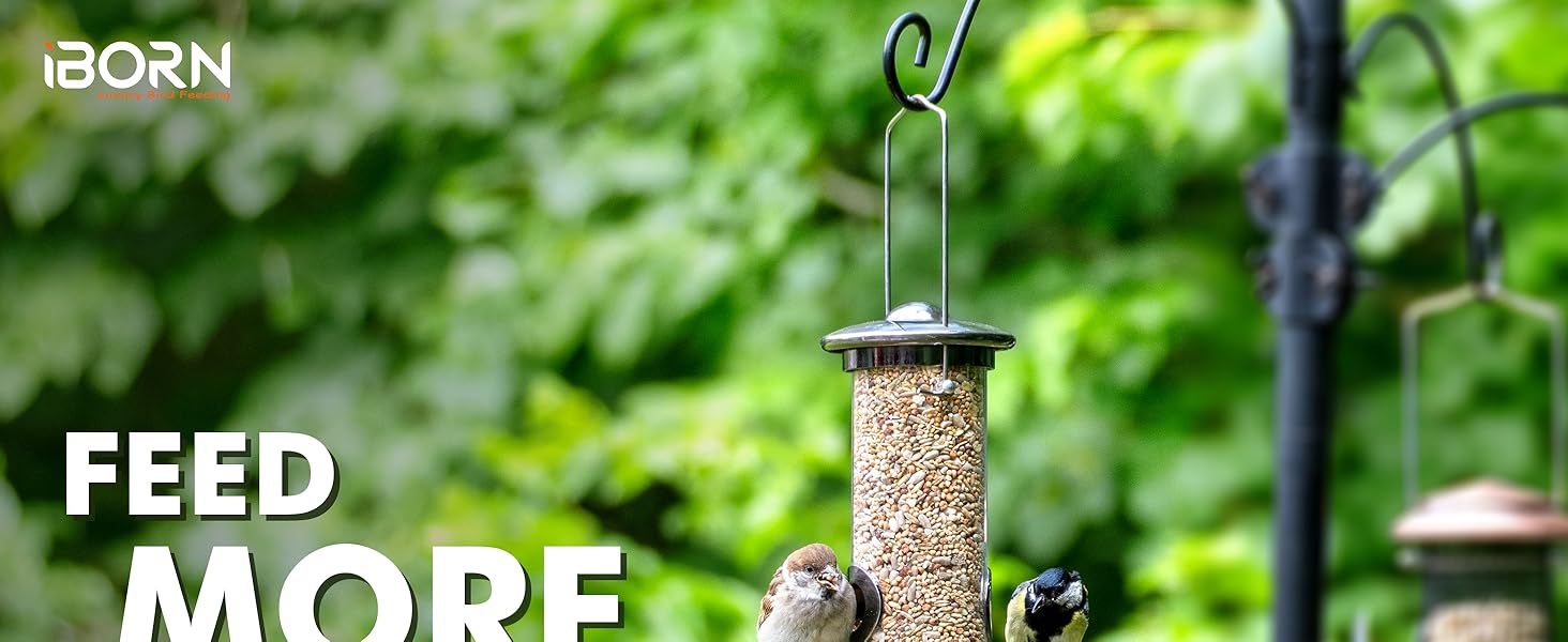 Годівниця для птахів iBorn з 6 місцями для підльоту, 20 см тарілка, з алюмінію, 38 см (чорна)