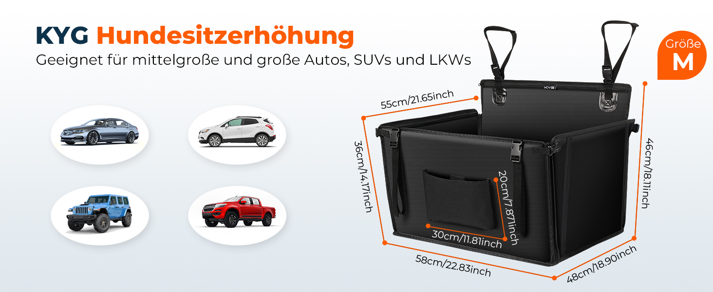 Автокрісло для собак KYG - стабільне, водовідштовхувальне, антиковзаюче, з 4 ременями, M (58x55x36 см)
