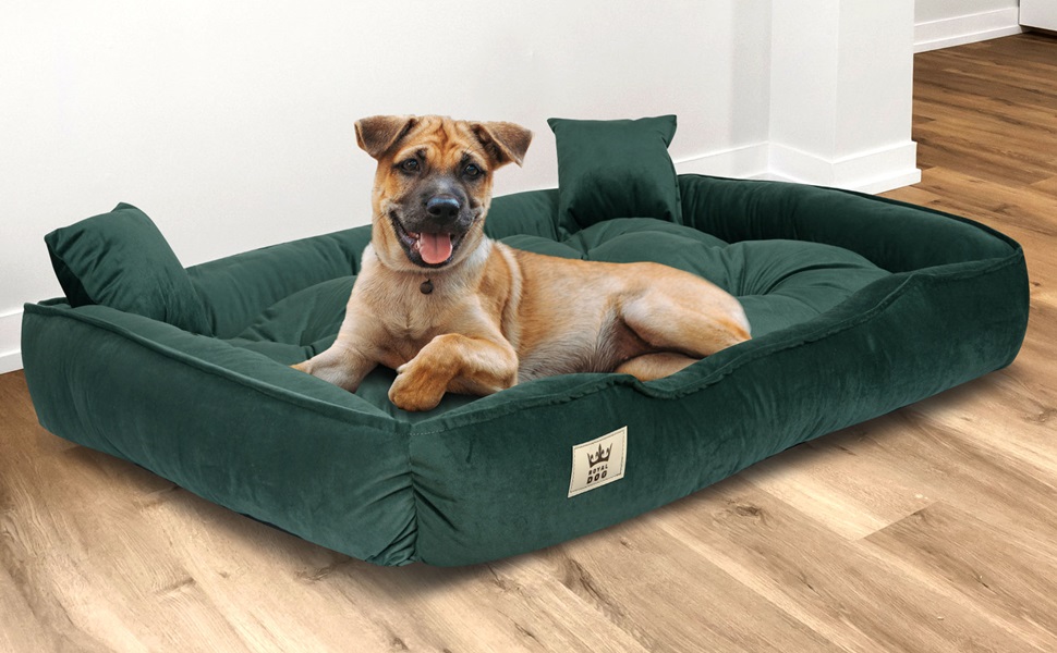 Крісло-ліжко для собак великих порід King Dog XL, 115 x 95 см, зелене, з велюру, ортопедичне, легко миється