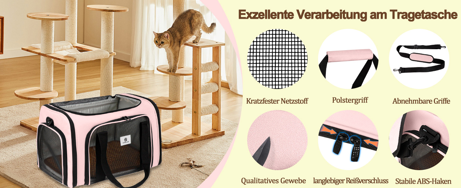Транспортна сумка для котів та маленьких собак – складана, добре вентильована переноска. Сумка для котів з водонепроникним вкладишем для безпечного транспортування до ветеринара, у подорожах та в авто (Рожева)