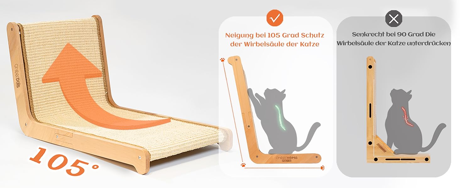 Котячий дряпак CheerPals L-подібний з сизалю - міцна конструкція з бука, 58x37x48 см