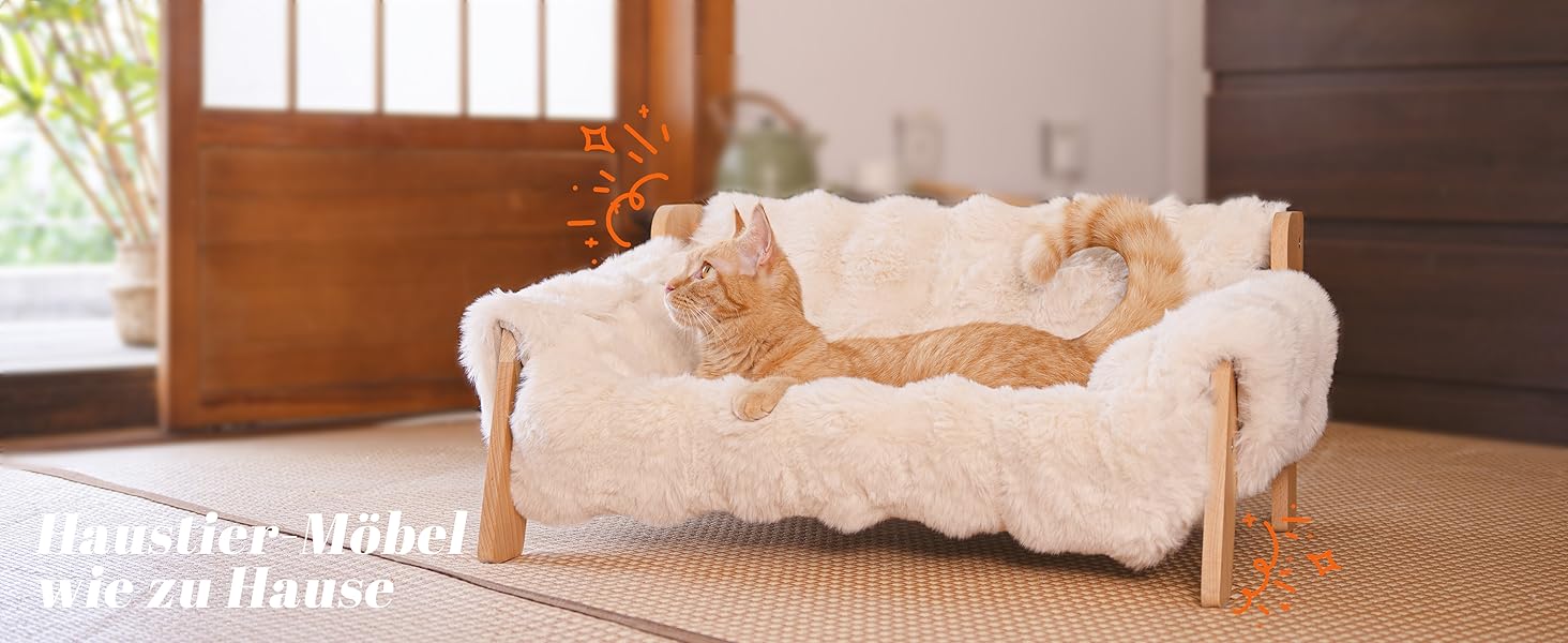 Катяме місце CheerPals з бука, 70x47 см: велике ліжко-софа для котів з м'якою знімною наволочкою, витримує до 15 кг