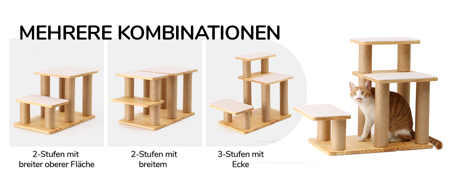 Сходинка для собак FUKUMARU, 3 сходинки, з дерева та джуту, регульована висота 18-51 см, вантажопідйомність до 90 кг, сірий колір