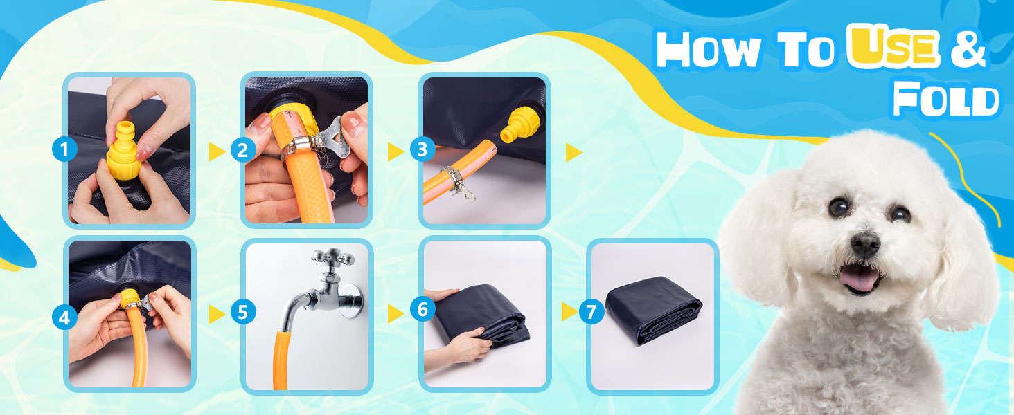 Надувний басейн для собак Nobleza D140см, Splash Pad для великих та маленьких собак, антиковзаюча підстилка, блакитний та світло-блакитний