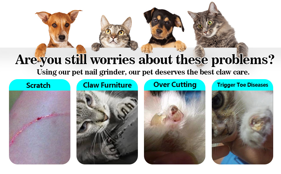 Електричний точило для кігтів собак та котів з LED-підсвічуванням та 2 колесами, безшумний точило для кігтів, білий