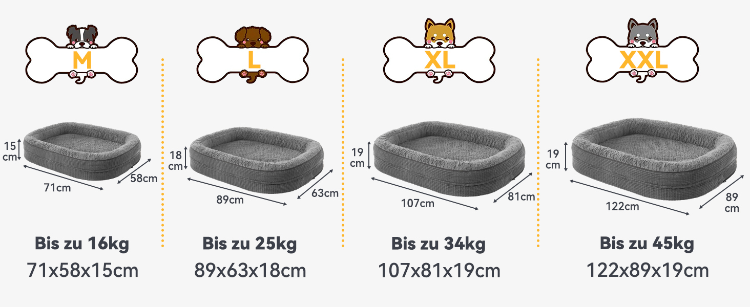Ортопедичне ліжко для собак великих та середніх порід, XL, з м'якою подушкою для шиї, Memory Foam, вологостійке, неслизьке, знімний кошик, сірий, 107 x 81 x 19 см