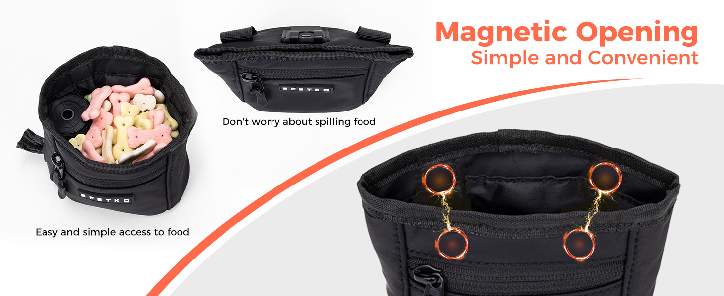 Сумка для ласощів для собак з металевим кліпом на пояс, міцна застібка-магніт, велика місткість, диспенсер для пакетів для вигулу (Помаранчевий)