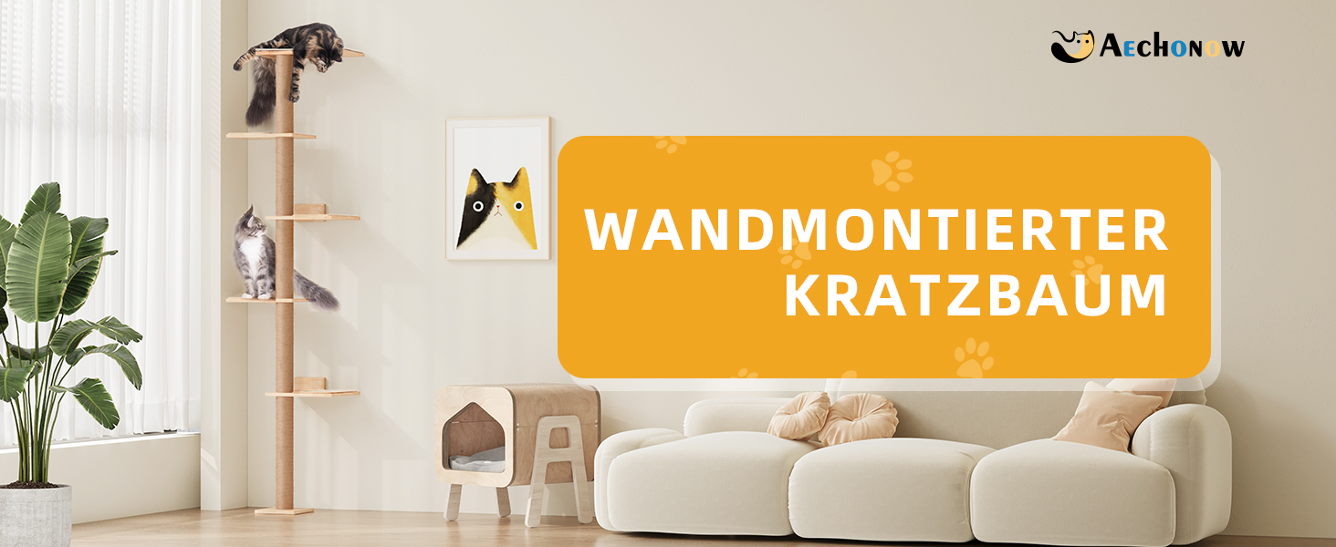 Багатоярусна кігтеточка-стінка для котів з 5 сходами, 5-ярусні полиці для відпочинку та ігри, з міцними кігтеточковими стовпчиками, з антиковзними килимками, для великих котів