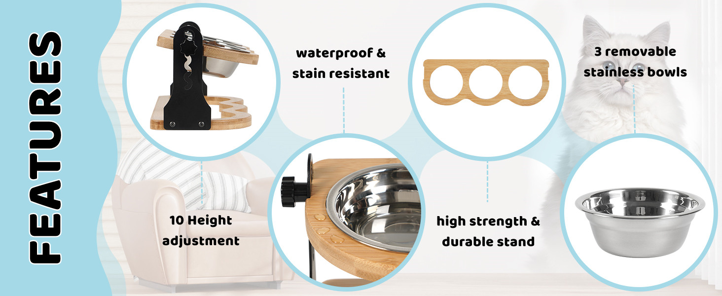 Набір мисок для котів та цуценят 3 шт. з регульованою висотою - Ергономічна годівниця з нержавіючої сталі