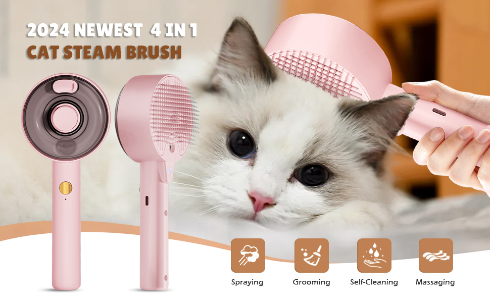 Бурштук для котів з парою 4-в-1, для видалення шерсті, для собак та котів (білий, рожевий)