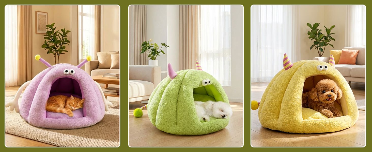 Кішка-будинок Galatée, тепле ліжко-будинок для котів та собак, м'яке ліжко для собак, затишний іглу для собак, миле картун-кімнатко для котів, ліжко для домашніх котів (L, Зелений) L Зелений