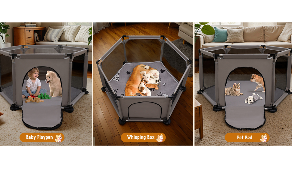 Квадратна переноска для цуценят, ігровий центр, матрац для собак, 122 x 65 см (сірий). Підходить для великих та малих порід.
