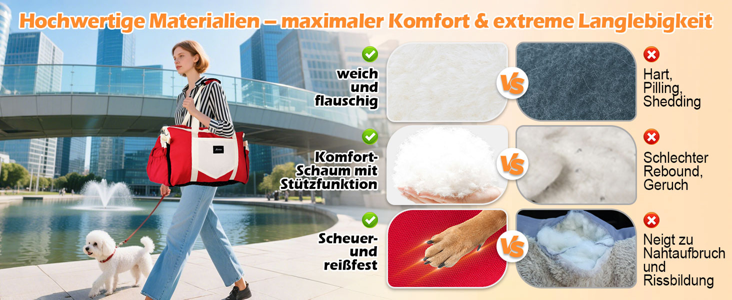 Автокрісло для собак 3-в-1 - переносна ліжко для маленьких собак, з розширеною лежачою поверхнею та м'яким матрацом, для переднього або заднього сидіння, внутрішнє та зовнішнє використання (червоний)