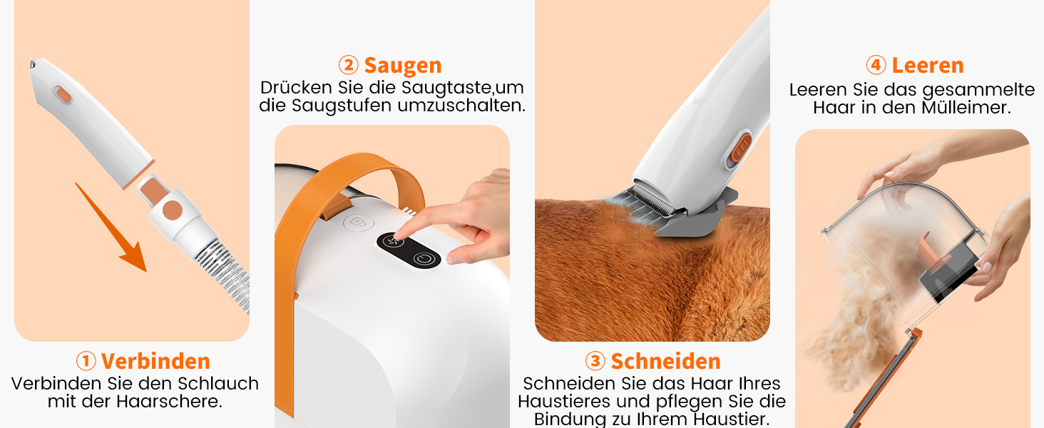 Машина для стрижки собак AIRROBO з пилососом 12000 Pa, щітка для видалення шерсті для собак і котів, тиха машинка для стрижки собак з інструментами для догляду, контейнер для пилу 1.4L, PG10 Білий