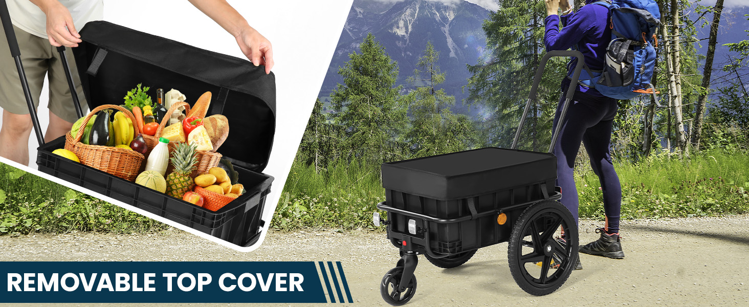 Велосипедний причіп 2-в-1 з ручкою для штовхання, міцний сталевий каркас, колеса 40 см, вантажопідйомність до 40 кг, чорний