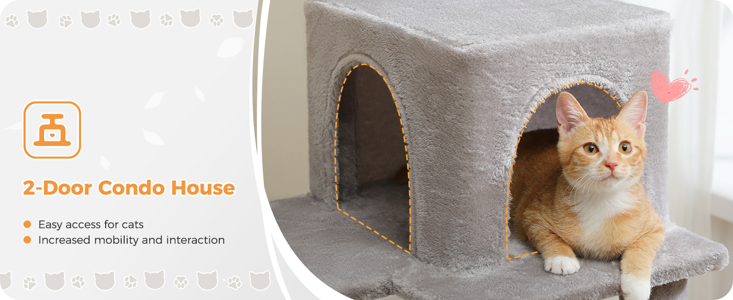 Комплекс для котів PAWZ Road з гамаком, будиночком та 6-ти ярусними полицями, 143 см