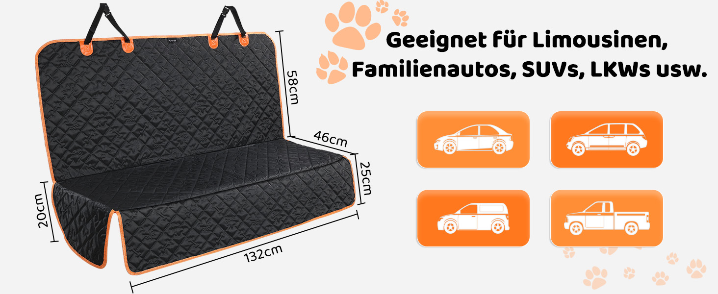 Захисний чохол на сидіння автомобіля для собак KYG, з кріпленням для собак, зносостійкий та водовідштовхуючий, 132x58x46 см