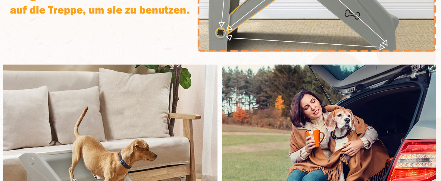 Сходинка для собак і котів SUBTLETY: складана, пластикова, з 4 протиковзкими сходинками, до 75 кг (колір: коричневий)