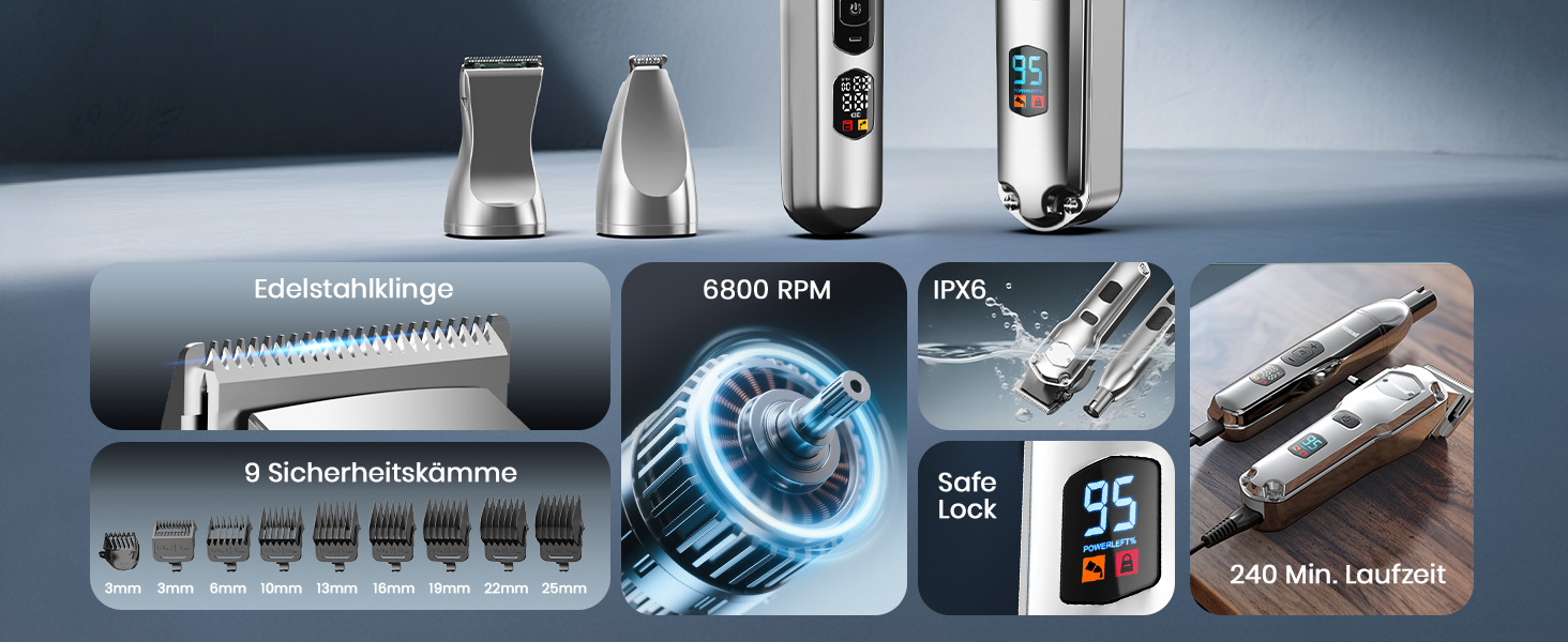 Машинка для стрижки собак Oneisall 4-в-1: стрижка, триммінг, шліфування кігтів. Підходить для собак та котів, тиха, професійна, 4 години роботи від акумулятора