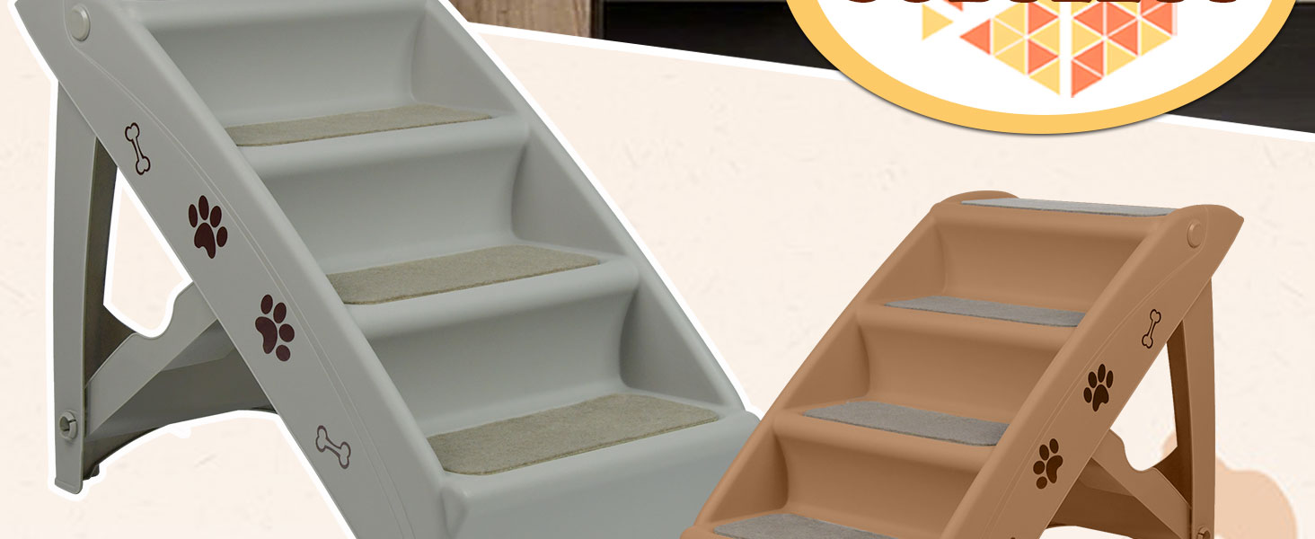Сходинка для собак і котів SUBTLETY: складана, пластикова, з 4 протиковзкими сходинками, до 75 кг (колір: коричневий)